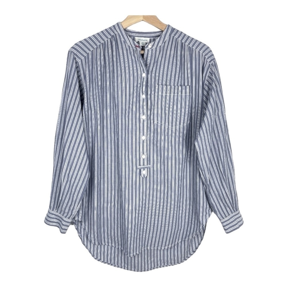 Sundance Blue White Striped Popover Tunic Top | Cotton Blend | Size M